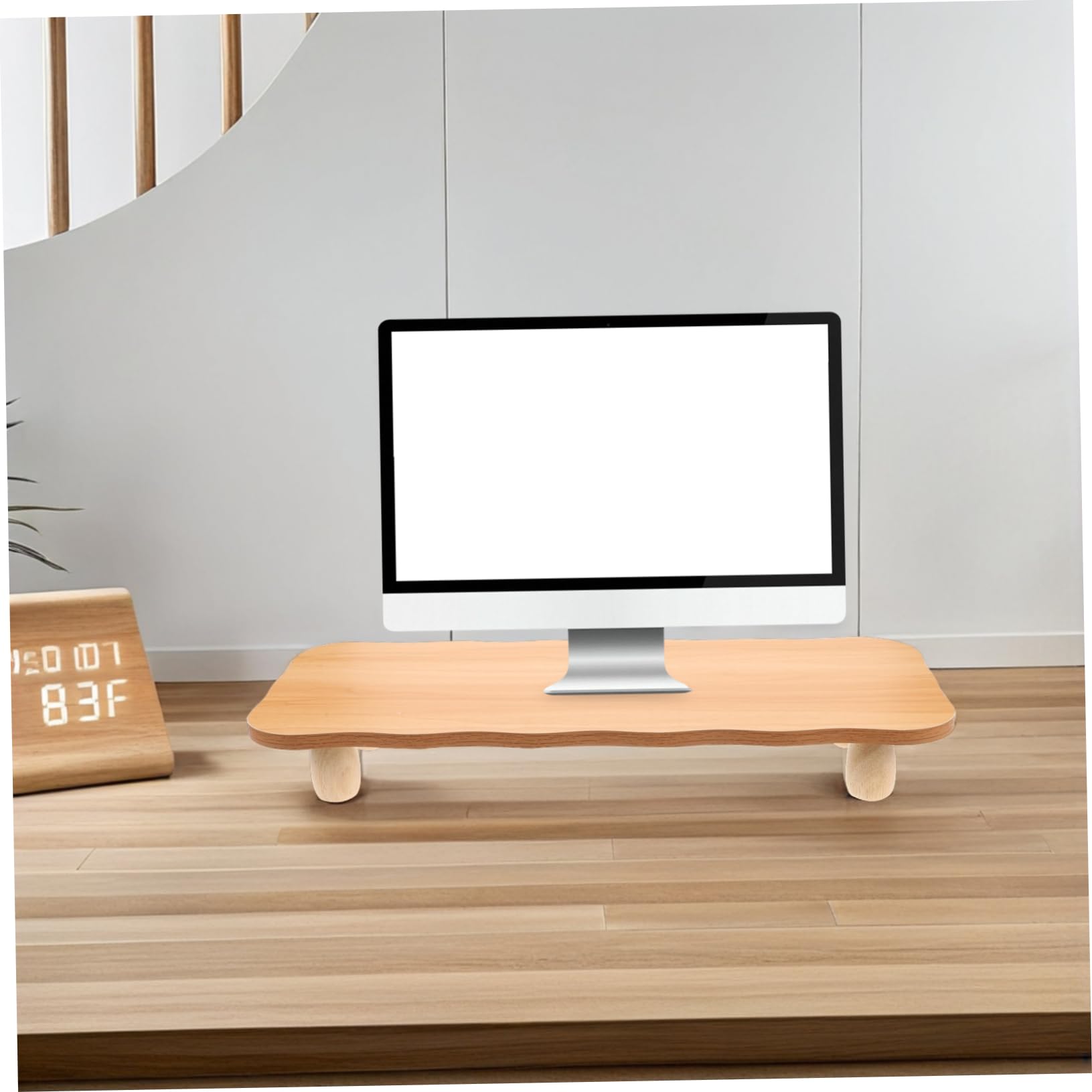 UKCOCO Supporto per Monitor da Ufficio in Legno Mensola Rialzata | Organizzatore Multifunzionale per Accessori, Stile Minimal Moderno, Finitura Elegante per Postazione Office