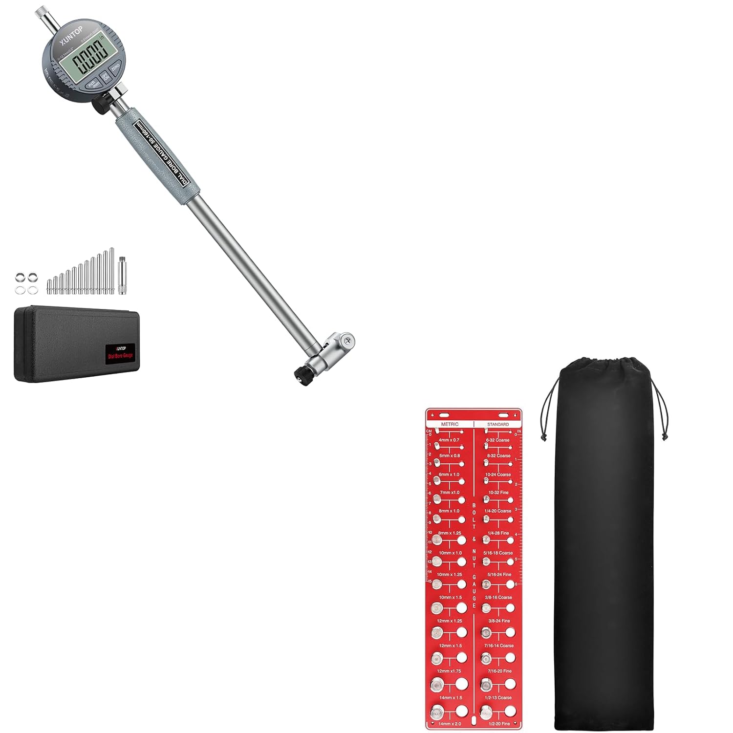 Professional Engine Kit: Digital Bore Gauge 2-6" & 28-Thread Checker, 0.0005" LCD, SAE/Metric ID, Cylinder Measure & Fastener Inspect