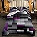 Feelyou Black Purple Geometric Comforter Set Kids 3D Rendering Abstract Art Comforter for Women Men Geometry Rectangle Bedding Set Breathable Modern Duvet Set Room Decor Quilted Set King Size