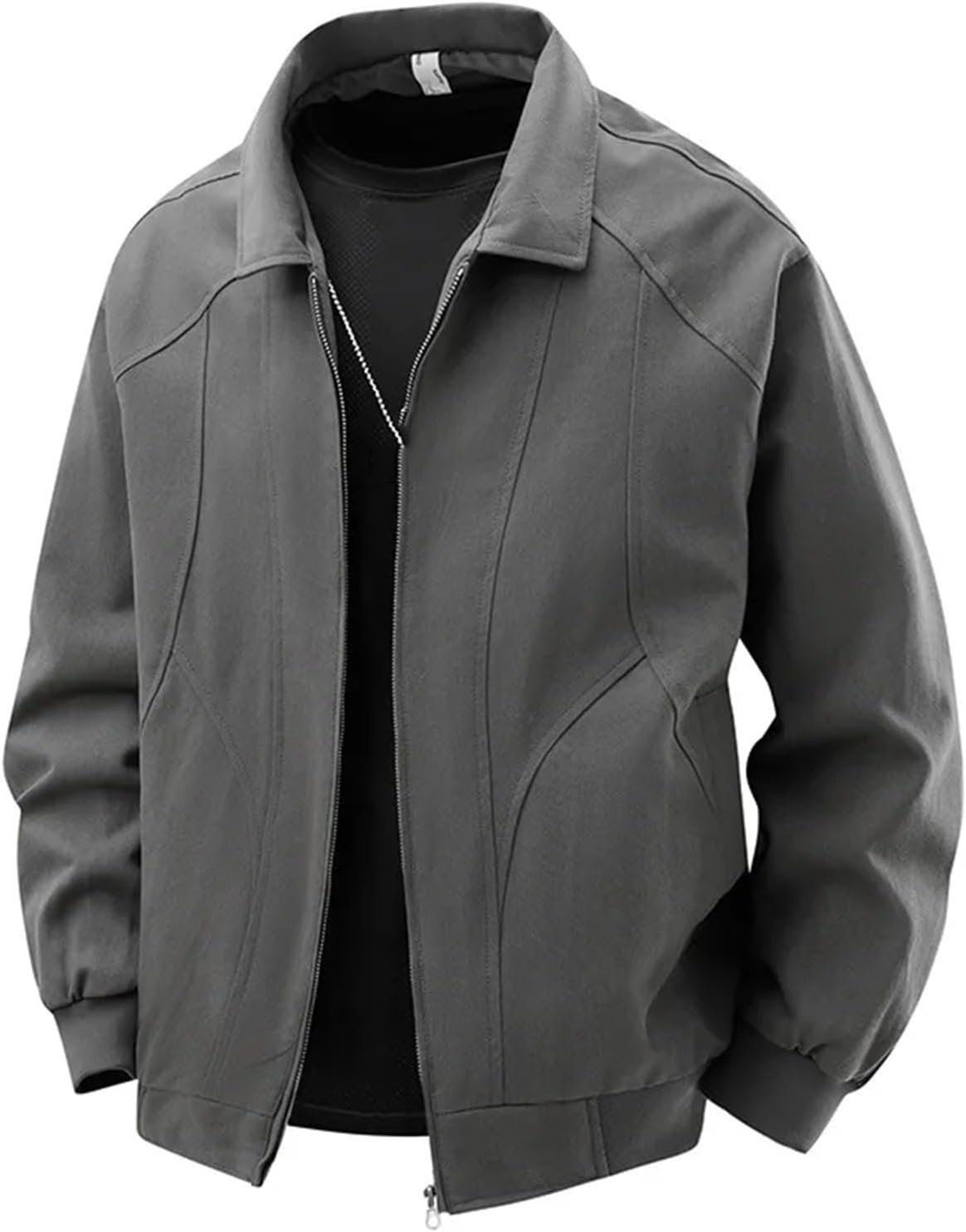 Men Jacket Spring Retro Long Sleeve Zipper Outerwear Loose Casual Turn Down Collar Soft Breathable Coat