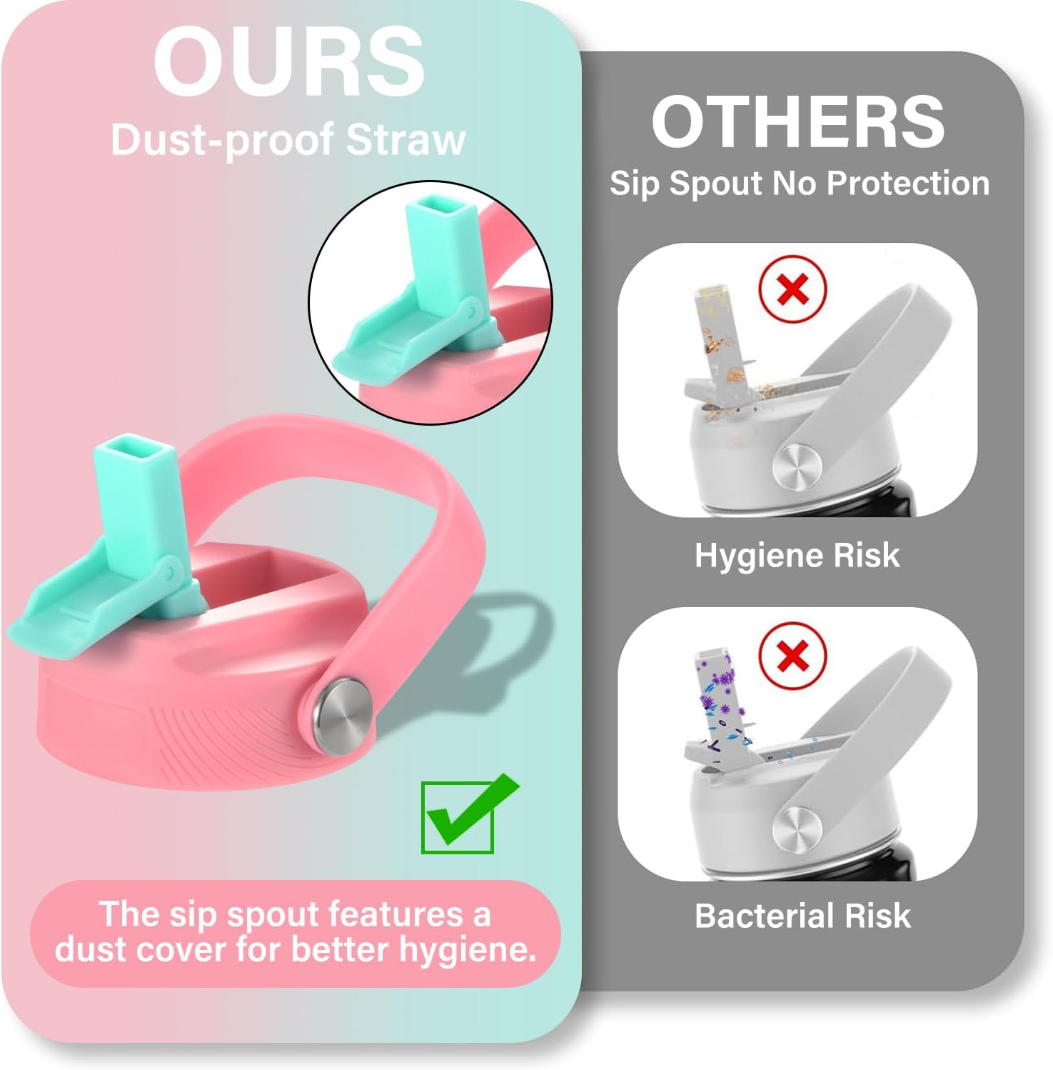 Mininoo Insulated Stainless Steel Kids Water Bottle for School with Straw Lid & Strap, 50 Stickers, 18 oz(Pink/Sky) - Image 5