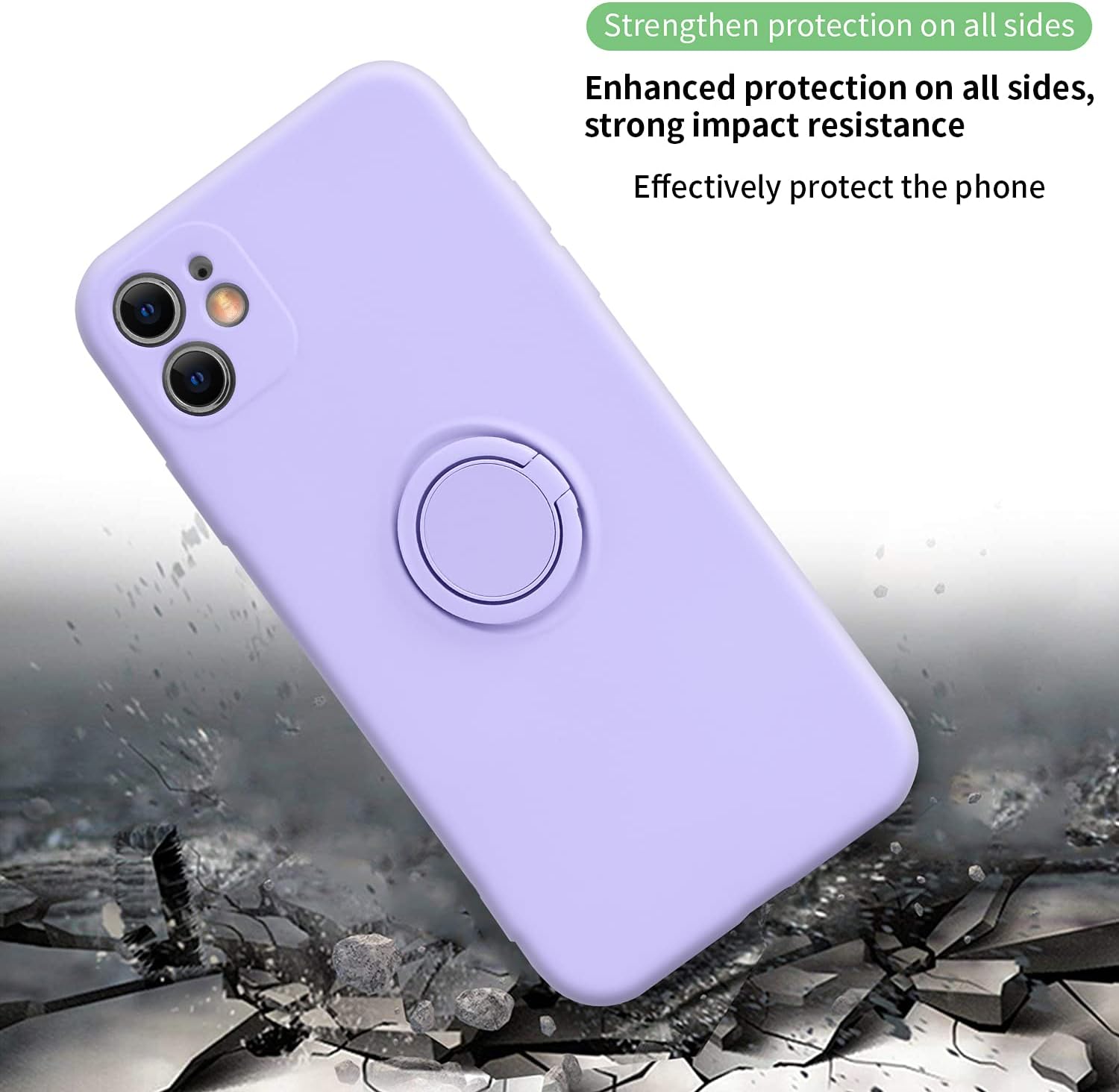 Ownest Compatible with iPhone 11 Case with Built-in 360 Rotatable Ring Kickstand Fit Magnetic Car Mount Slim Liquid Silicone Rubber Protective for iPhone 11-Lavender Purple