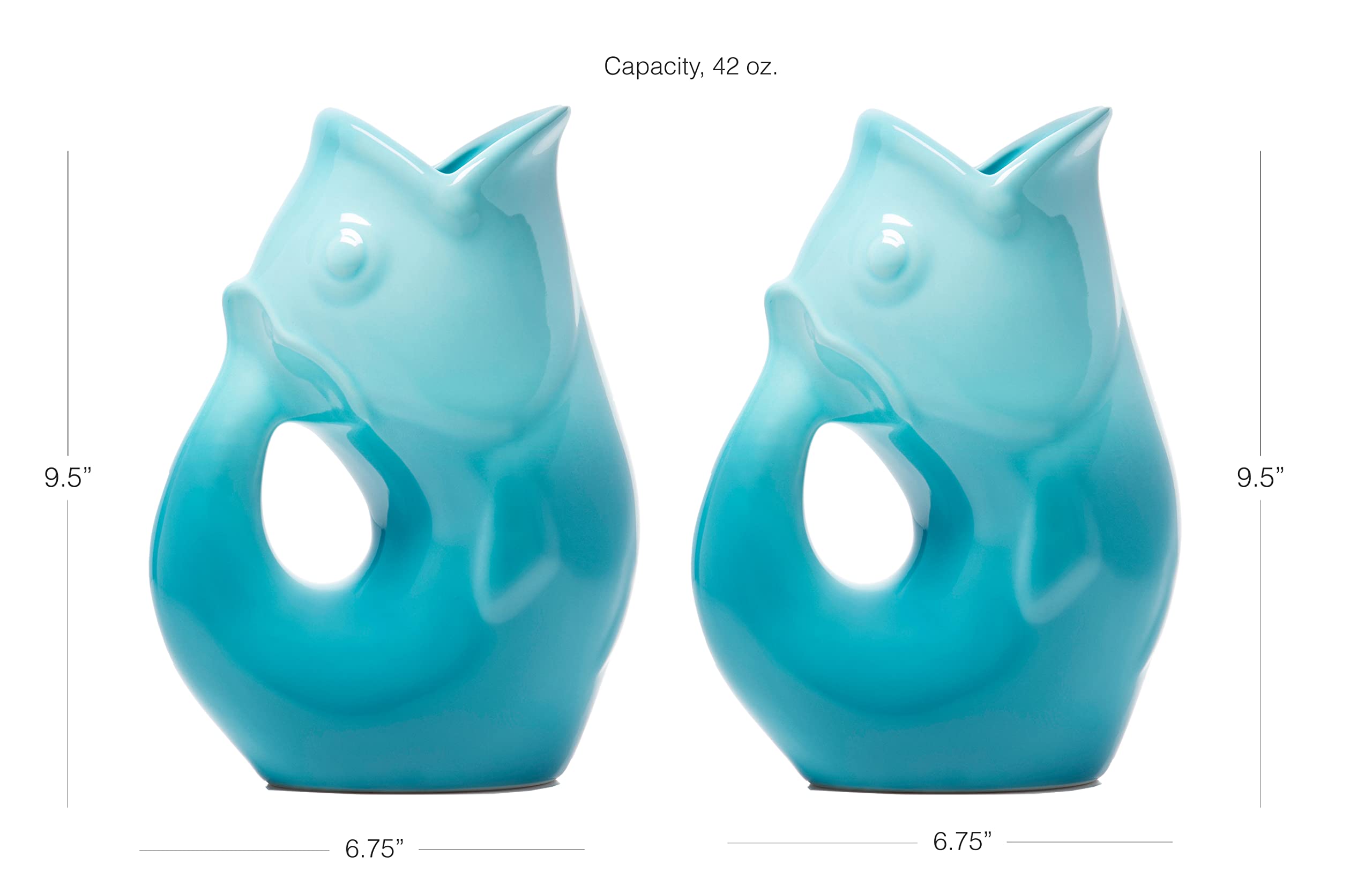 Gurgle Pot Fish Pitchers, Large 42 oz - 2 Pack, Ombre Cobalt or Gradient Blue. Great Party Pitcher. Alternatively use as Flower Vase (Gradient Blue)