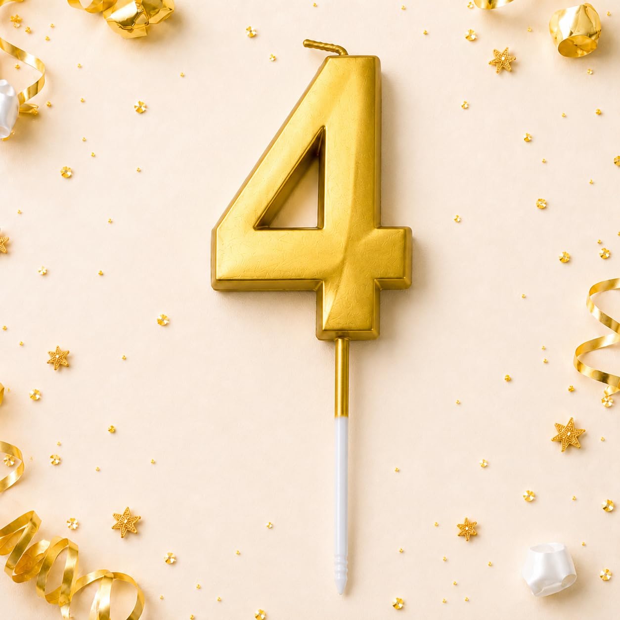 Metallic Golden 4 Number Candle (1 PC Pack) for Cake Decoration, Shiny Wax 4 Number Candle Cake Topper for Birthday,Anniversary or Any Decoration (Golden)-image-17