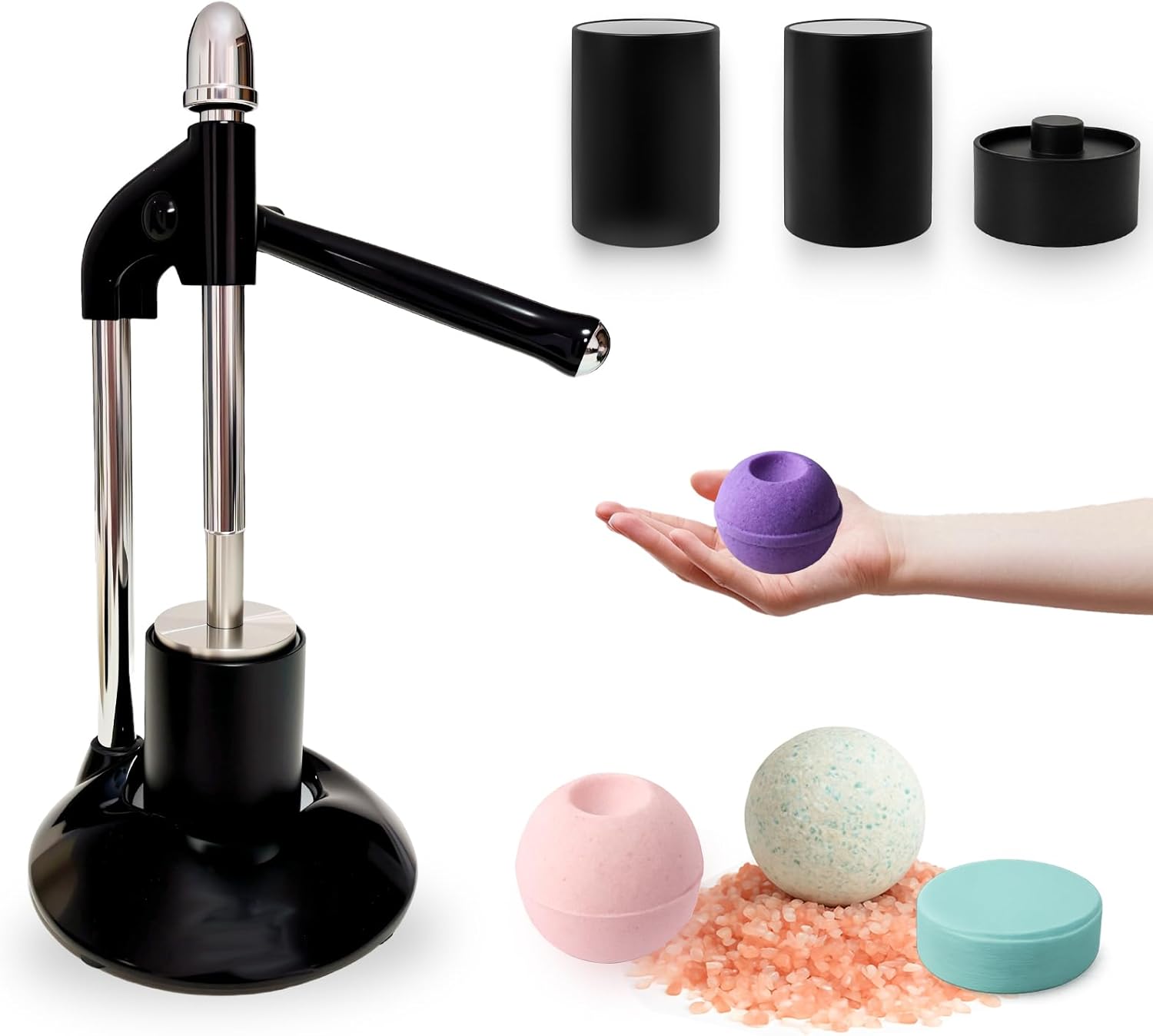 Black Bath Salt Ball Press Machine，DIY Bath Bomb Tool，Bath Salt Ball Maker with 3 Set Molds，DIY for Round，Surprise Bath Bomb Ball，Shower Steamers