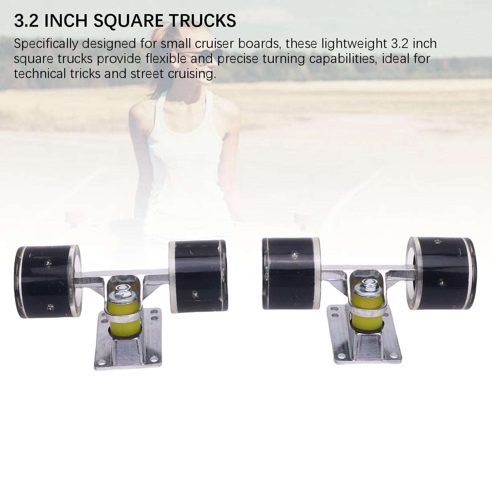 Fockety Ensemble de Trucks et Roues de Skateboard Longboard, Roues de Skateboard 55 x 45 mm, Ensemble de Trucks et Roues en Alliage d'aluminium, matériel de Skateboard pour Cruiser (Black)