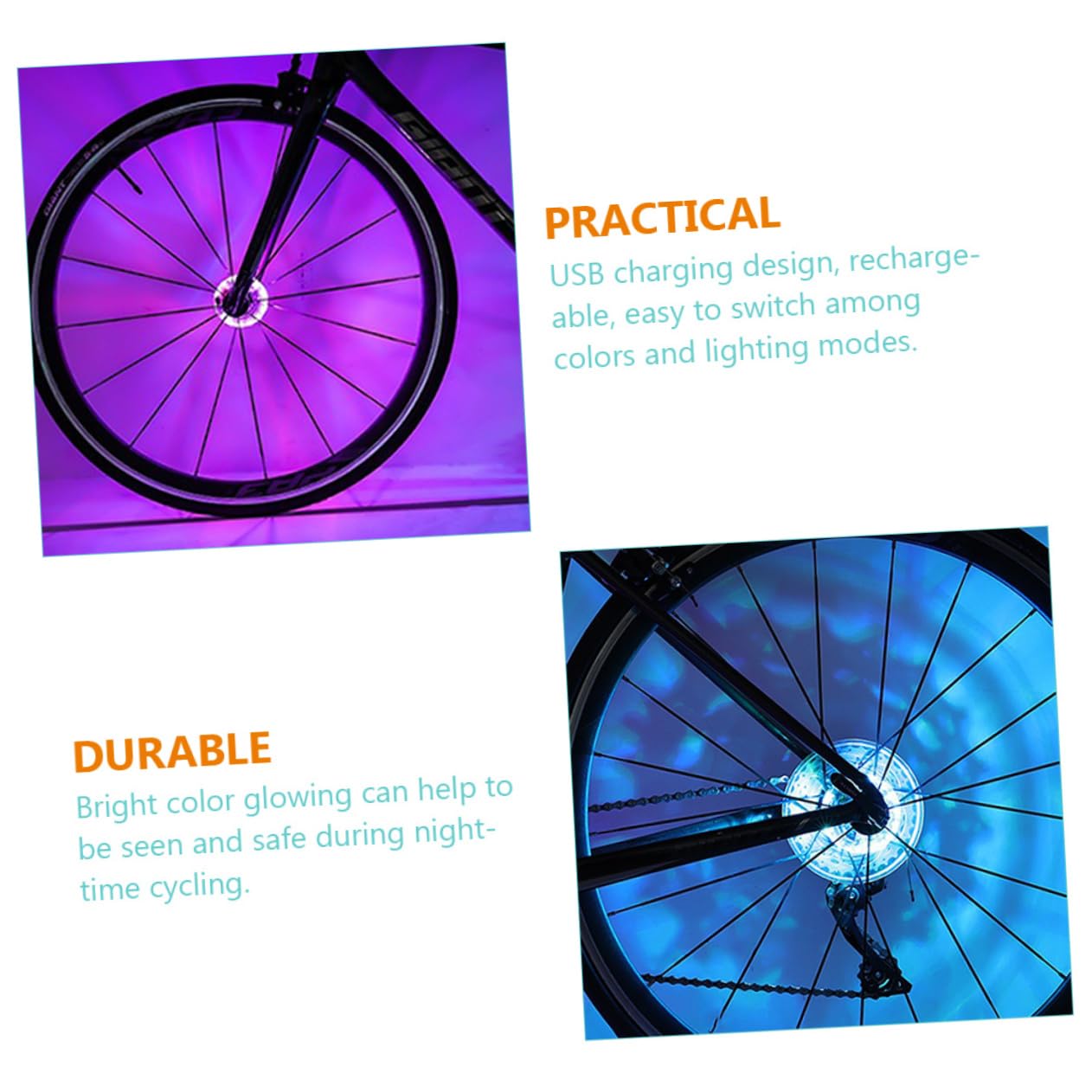 YARNOW 3pezzi per Ruote LED Ricaricabile USB e Resistente Urti Accessorio per Ciclisti Creativi e Sportivi per e