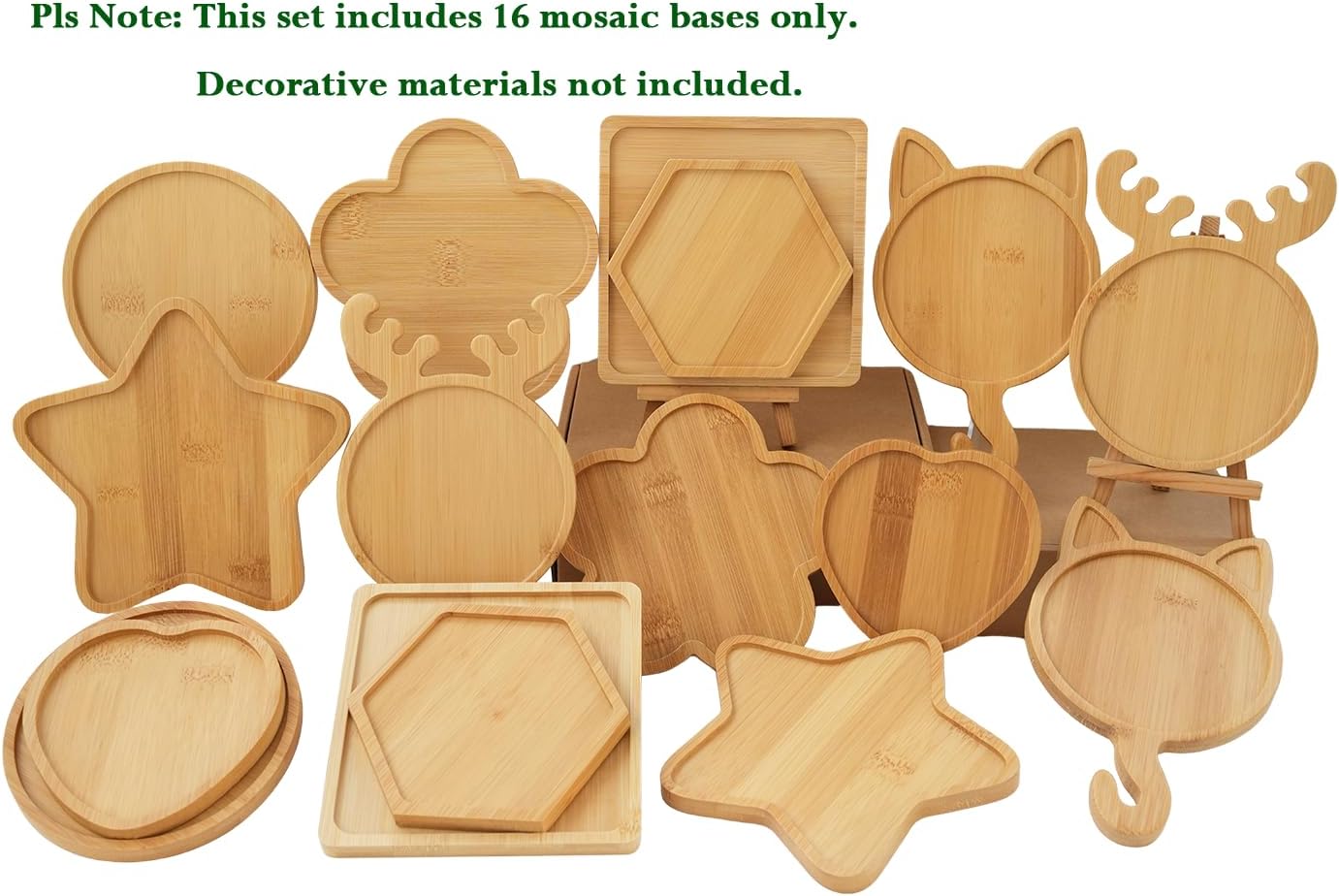 CHICSHIS 16 Pack Large Wooden Mosaic Bases – Assorted Shapes DIY Coaster Blanks for Stained Glass Projects, Wood Surface for Handmade Glass Tile Crafts & Mosaic Art Supplies
