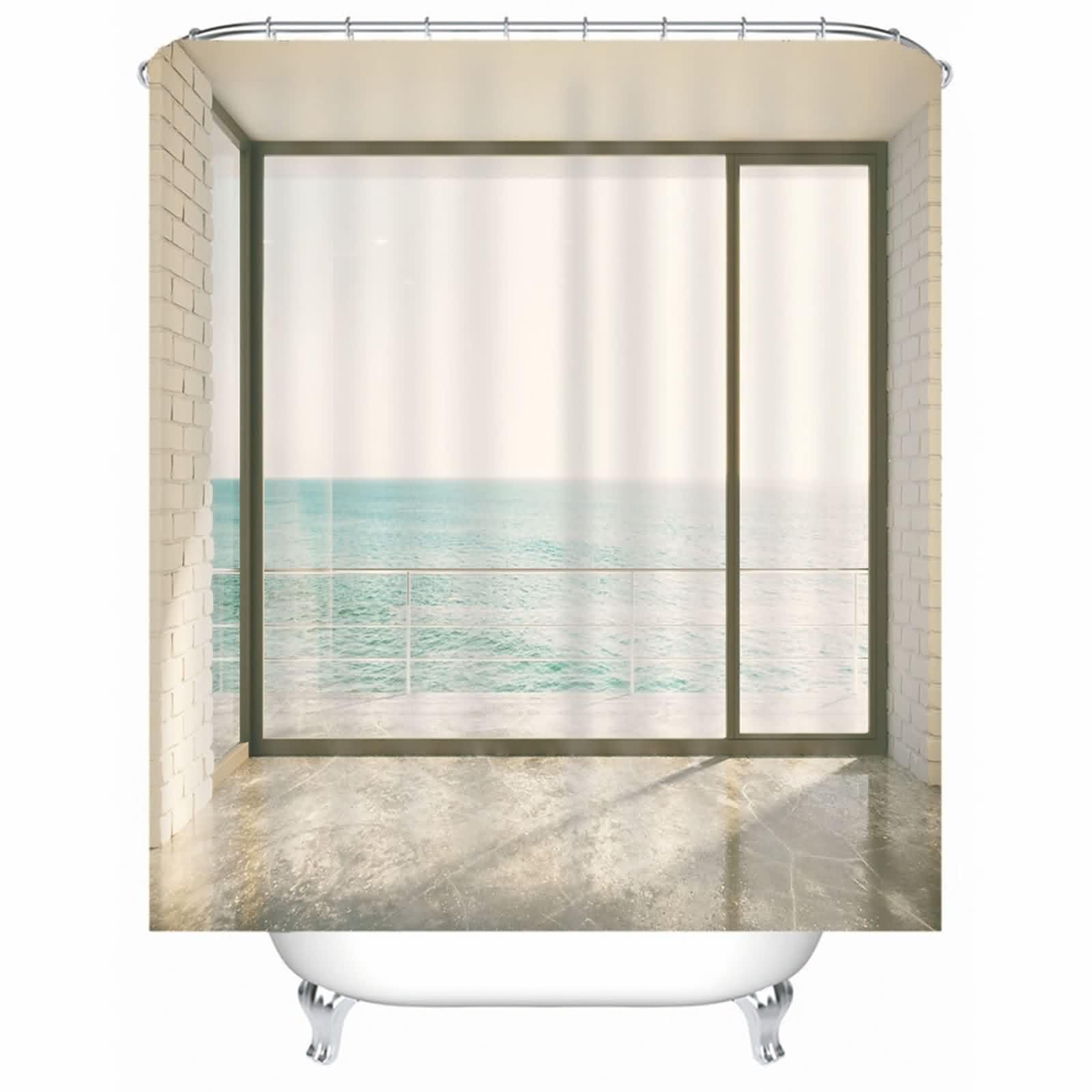 Rideau de salle de bain lavable en polyester beige anti-moisissure