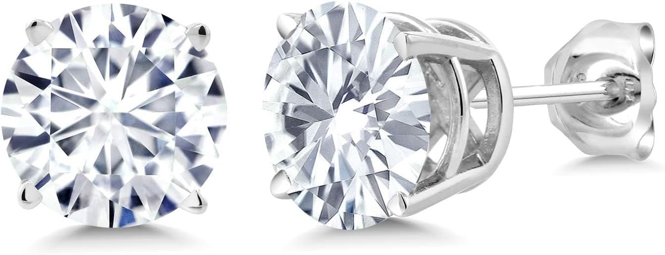Gem Stone King 1.60 Cttw Moissanite Friction Back Stud Earrings For Women Men | 925 Sterling Silver | Round 6MM