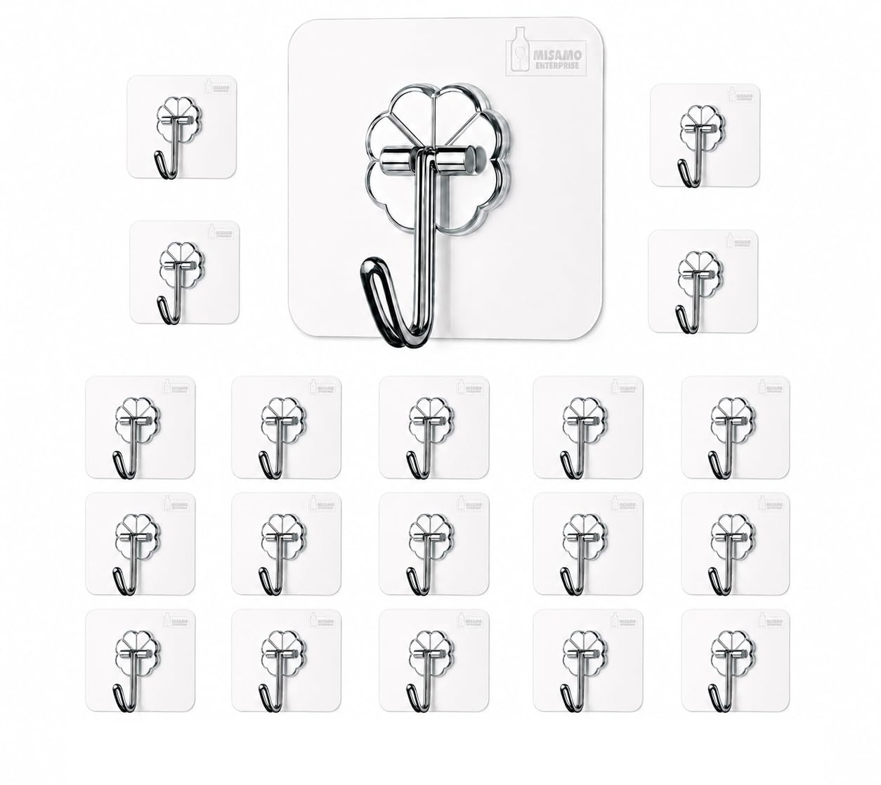 Misamo Enterprise PVC Wall Hooks for Bathroom Accessories Without Drill, Pack of 20, Transparent