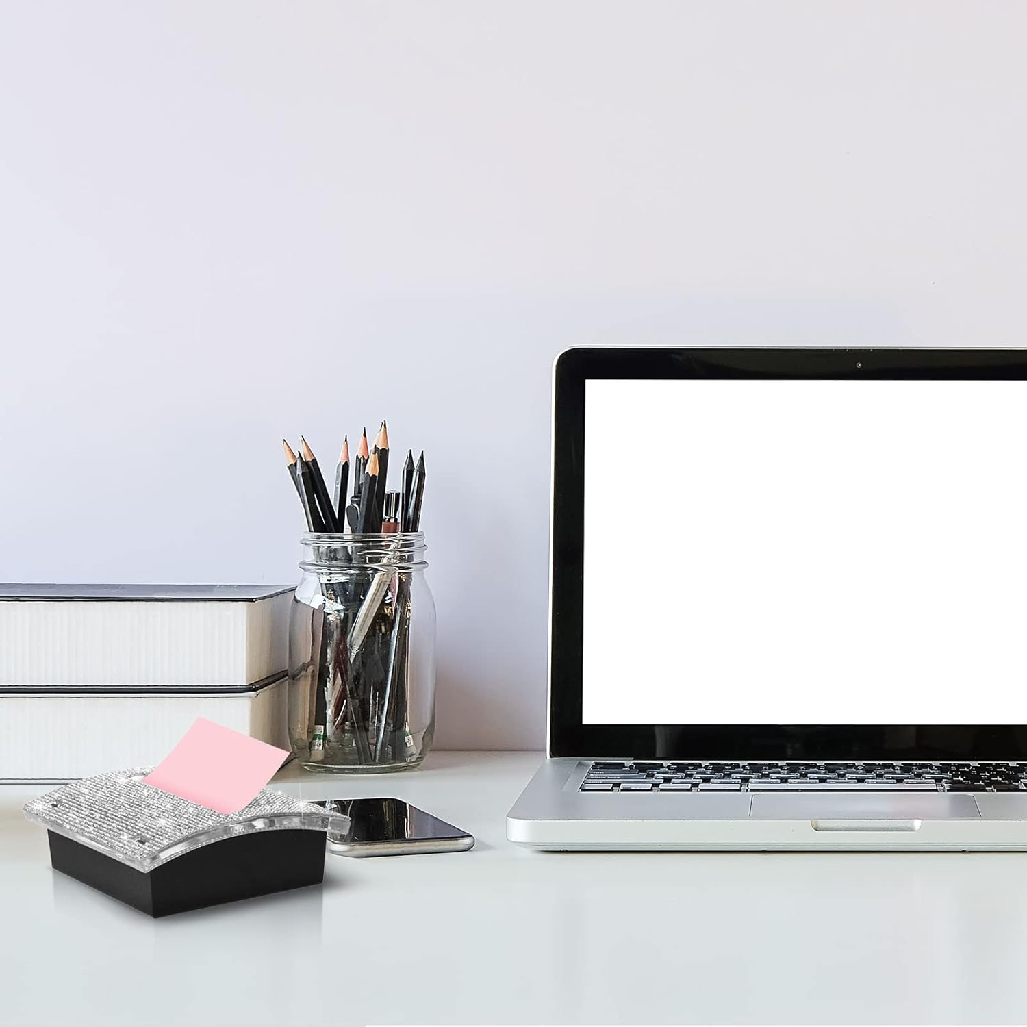 Eersida Rhinestone Self Stick Note Pad Holders 4 x 4 Inches Memo Note Holder Dispenser Sticky Note Holder Sticky Notes Dispenser for Office Home Classroom Desk Supplies (Silver) : Office Products