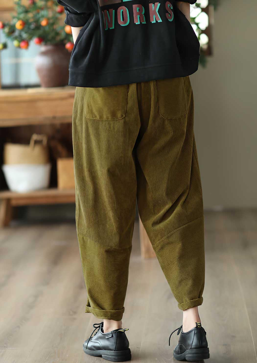 chouyatou Womens Fall Winter Loose Corduroy Pants Elastic High Waisted Straight Leg Trouser with Pockets - Image 2