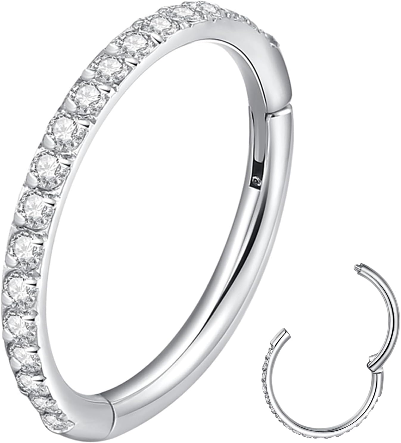 ORANGELOVE 20G 18G 16G Clear CZ Nose Ring Hoop 316L Surgical Steel Seamless Silver Septum Ring Clicker Jewelry Cartilage Earring Ear Piercing Hoop Earrings for Women Men Helix Rook Lobe Conch Tragus Daith Lip Hinged Piercing Jewelry with Cubic Zirconia