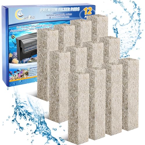 Cunina 12PCS Ammonia Reducer Filter Pads Compatible with Aqueon Quietflow 20 & 75, Sponge Replacement Filter Cartridges for Aqueon Quietflow LED PRO Aquarium Fish Tank Power Filter