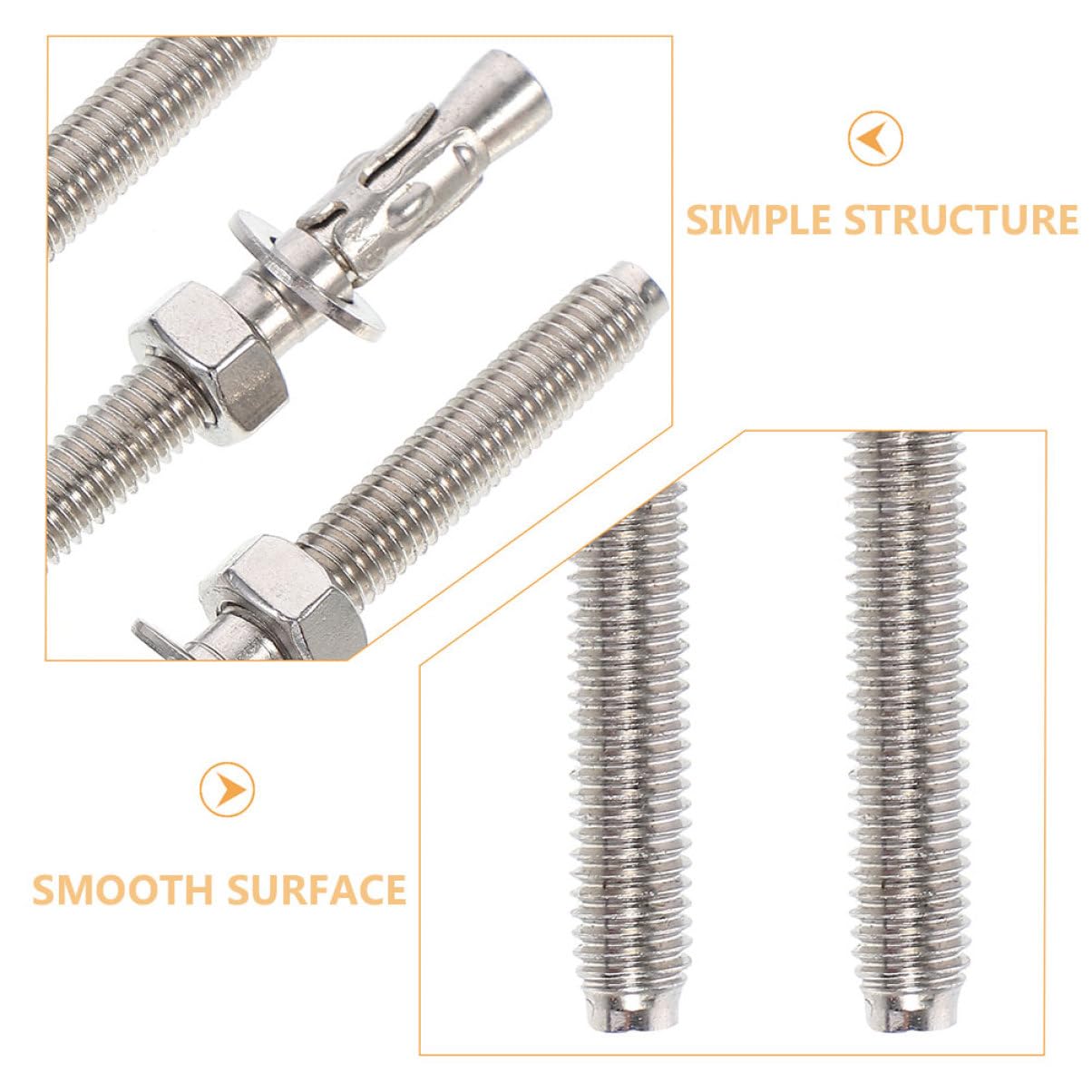 2pcs Stainless Steel Expansion Screws Robust Wedge Anchors for Concrete Brick Wall Outdoor Indoor Use