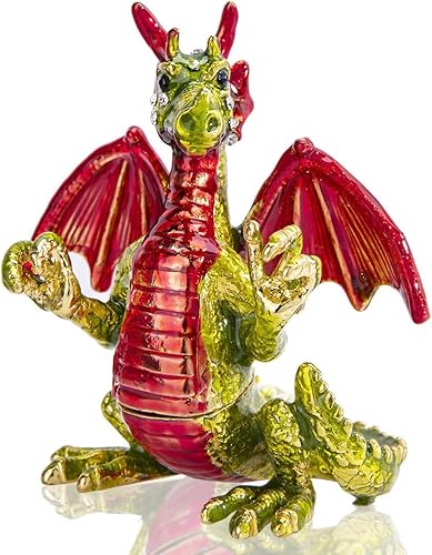 YU FENG Lindas cajas de baratijas de pterosaurio rojo con bisagras de cristal con joyas de dinosaurio figuras de animales de joyería expositor