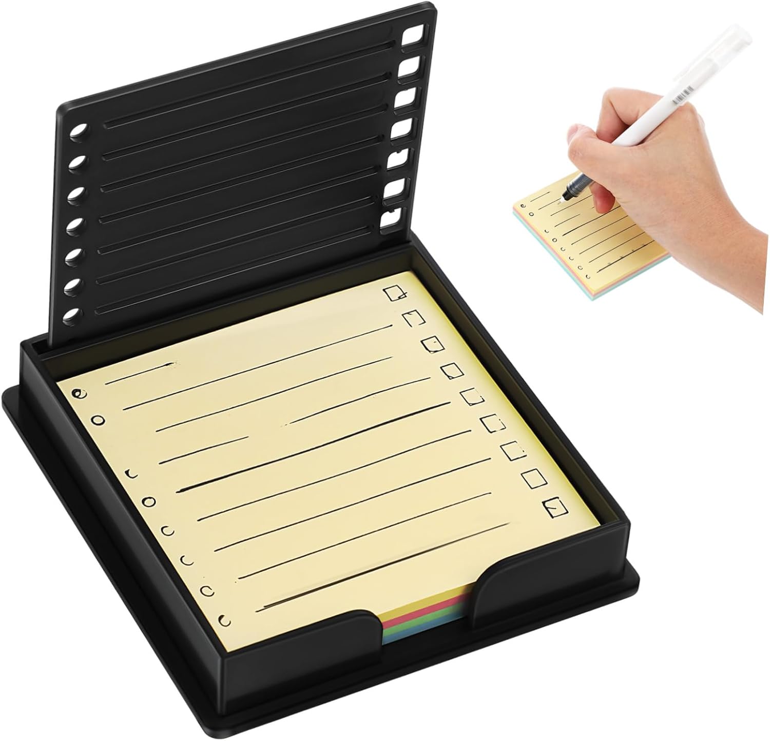 Memo Pad Holder Stand with Card Display Rack Desktop Organizer for Stickers and Business Cards Sturdy and Stylish Design for Office and Study Use
