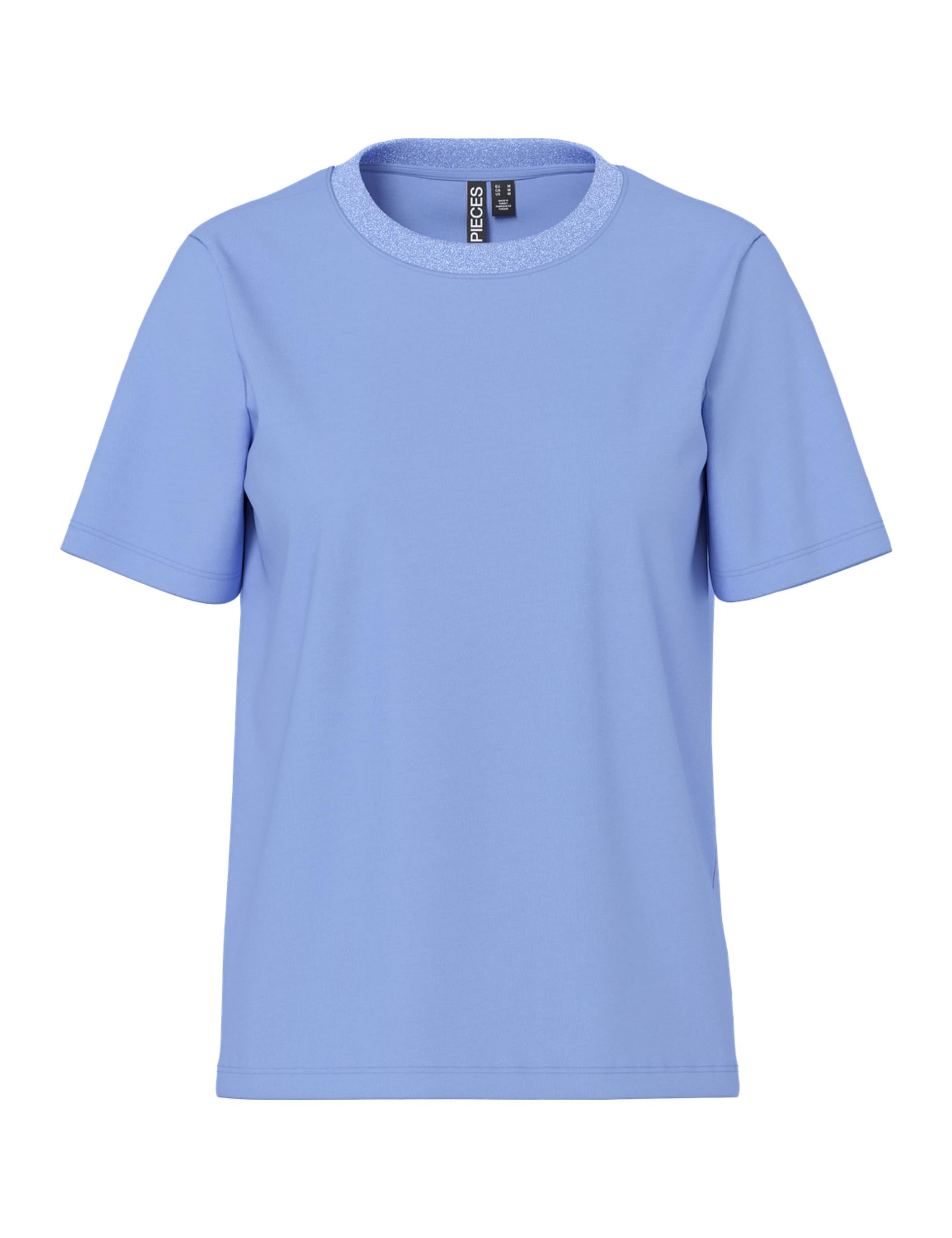 PIECES Damen Pcria Ss Lurex Neck Tee JRS Noos Bc