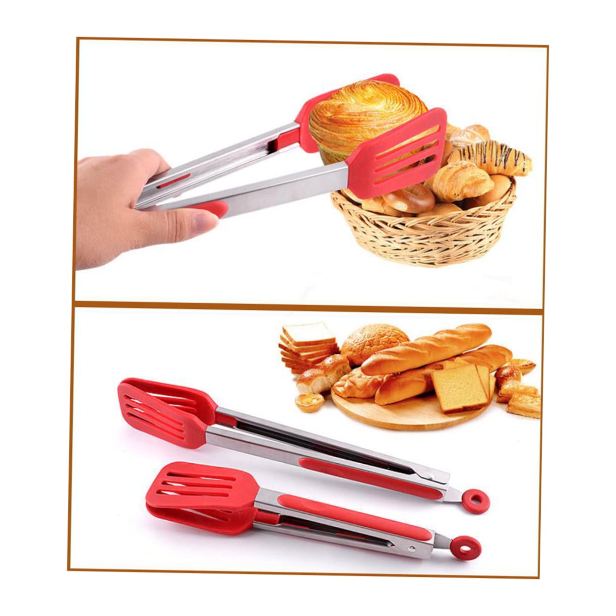 GALPADA 1Pc Silicone Food Tongs Multi Purpose Bbq Grill Clamp with Slip Handle Heat Resistant Food Clips for Steak Pork Chops and More for Kitchen and Outdoor Cooking