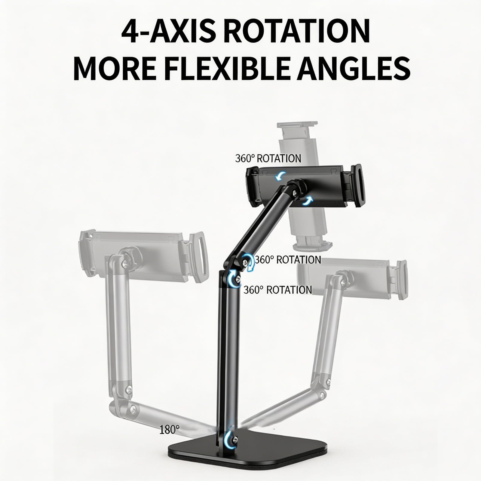 Universals Verstellbarer Tablet-Ständer für 11,9 bis 33 cm (4,7 bis 13 Zoll) Geräte mit 360-Grad-Drehung und klappbarem Arm, Desktop-Klemmhalterung