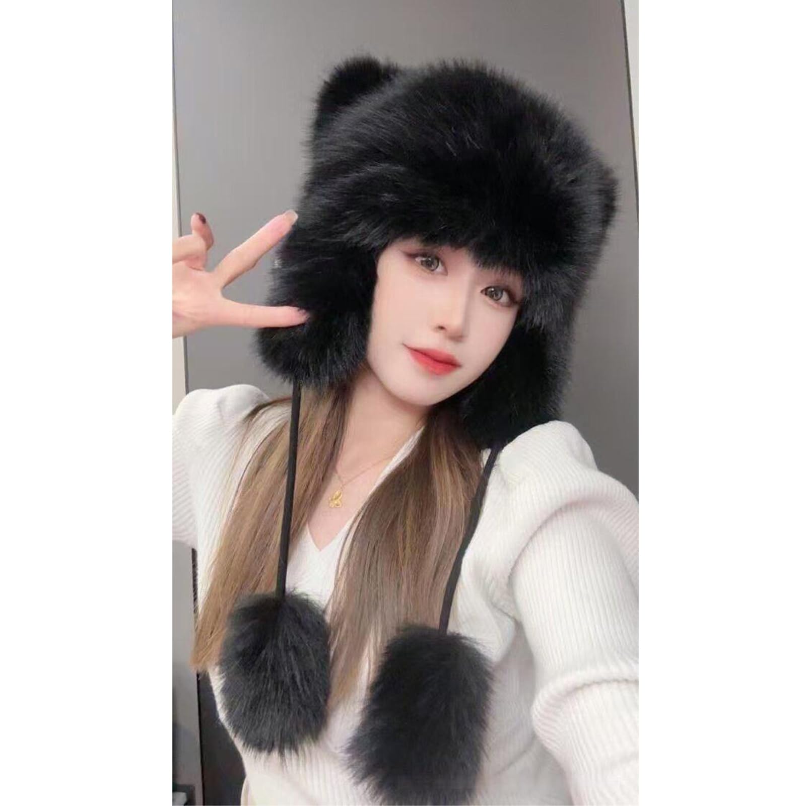 Zaktualizuj czapki zimowe dla kobiet Dwuwarstwowa czapka z polaru z czapką Bobble Pom Pom Hat Urocze style zwierząt,Brown
