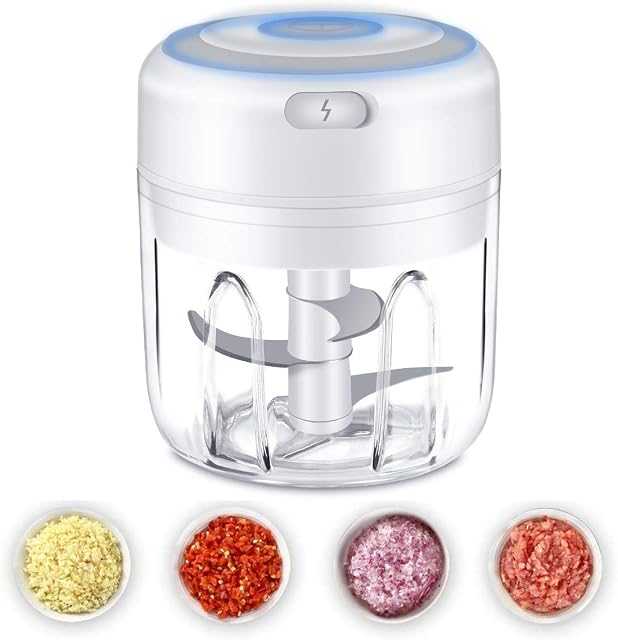 Electric Mini Garlic Chopper, Food Chopper, Mini Food Processors, Wireless Portable Kitchen Food Mixer with USB Charging, Powerful Easy Cleaning Garlic Masher (250ML)