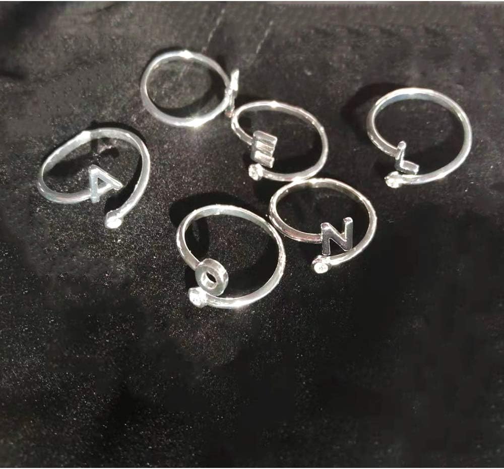 Silver Initial Letter Ring Stackable Rings for Women Fashion Rings Initial Alphabet Knuckle Rings A-Z Silver Crystal Adjustable Finger Ring for Women Jewelry - Image 6