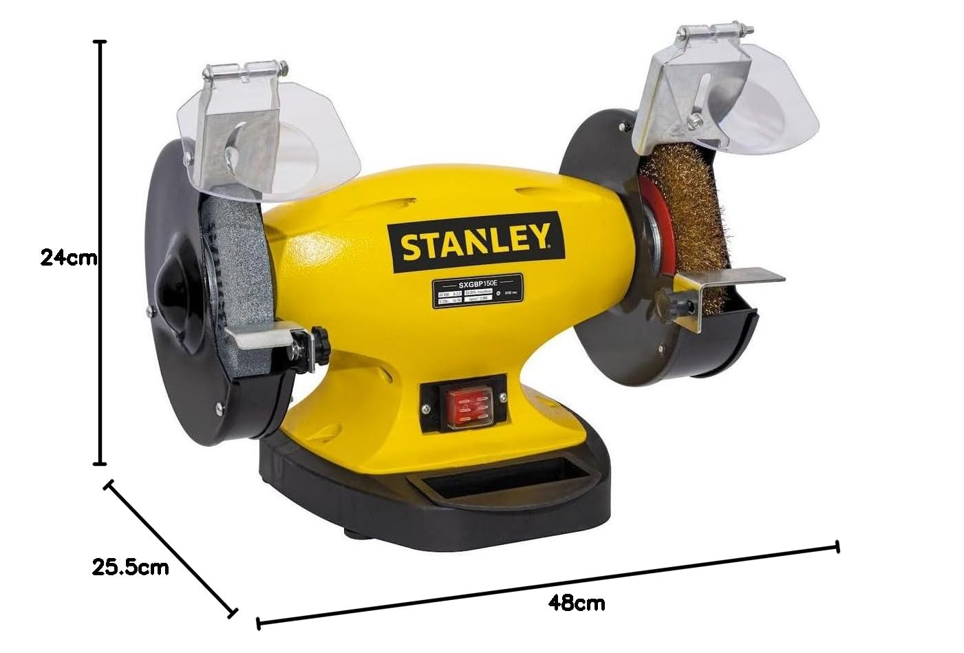 STANLEY - Touret à meuler d'atelier Polisseuse 330W Ø150 mm – Meule grain 60 + Brosse métallique, Atelier affûtage et décapage