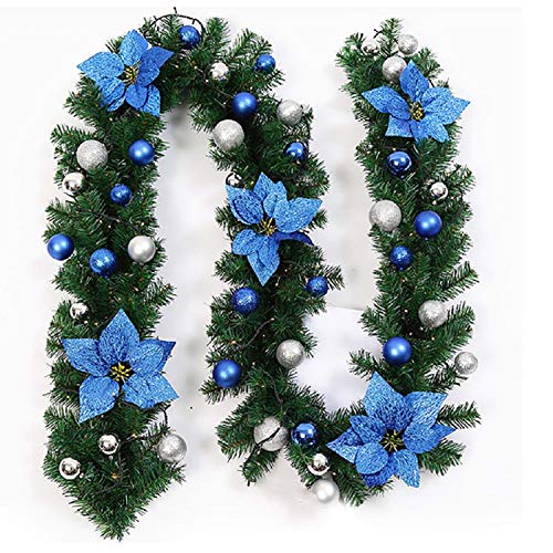 Uheng Need Assemble 9Ft Christmas Garland Tree Decorations with Bristle, Balls, Flowers, Green Wreath Xmas Hanging Ornaments Decor for Fireplace Mantel Stairs Wall Front Door Room