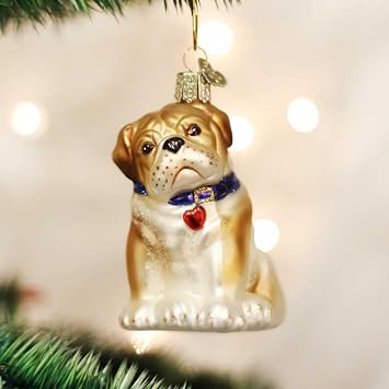 Old World Christmas Bull Pup Glass Blown Ornament for Christmas Tree, Handcrafted Holiday Decoration, Dog Collection