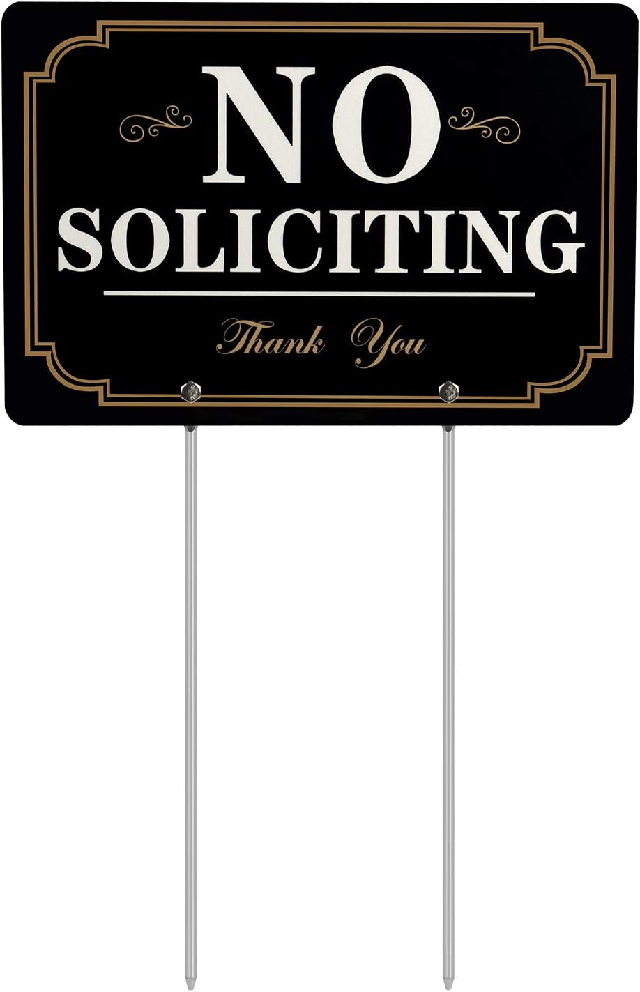 HISVISION No Soliciting Sign for Yard, 12 x 8 Inches Aluminum Metal Sign with Long Metal Stakes UVresistance, Waterproof, Non-Fading, Easy to Install, for Home House and Business
