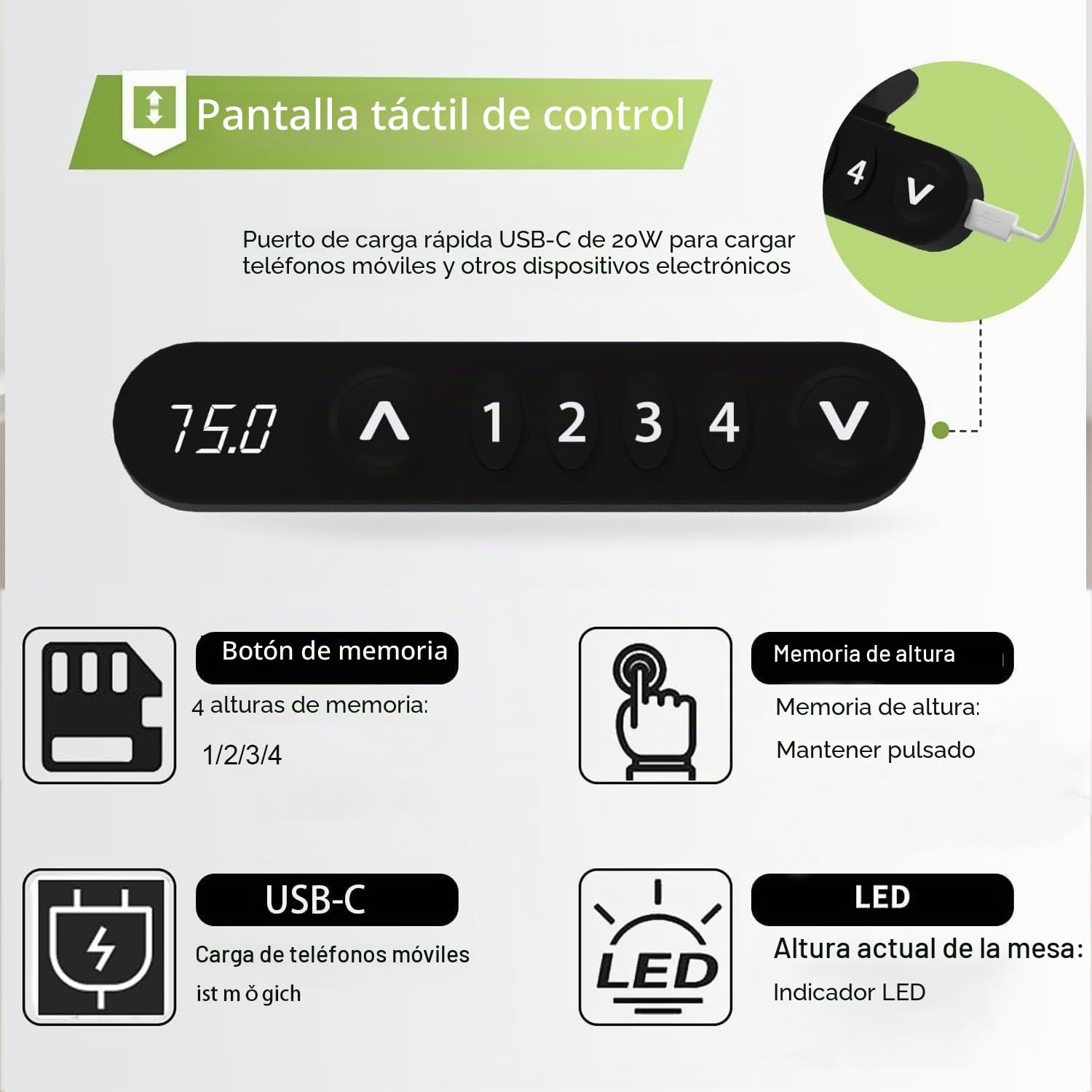 Radlove Escritorio de pie eléctrico Ajustable en Altura con 4 Controles de Memoria y tecnología anticolisión (78 x 150 cm, Black)