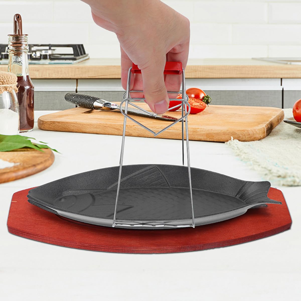 Poêle à Griller en Fer Plateau de Cuisson de Poisson, Design Compact et Facile à Ranger pour Steak et Barbecue Maison