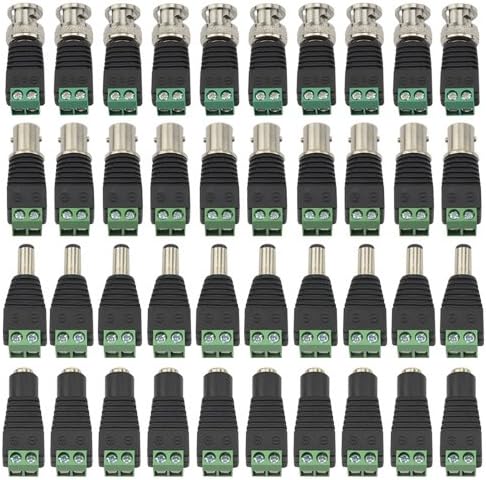 WMYCONGCONG 20 PCS 2.1x5.5mm Male Female DC Power Adapter Connector + 20 PCS Coaxial Camera Video BNC Male Female Balun Connector for Coax Cat5 CCTV Security Camera
