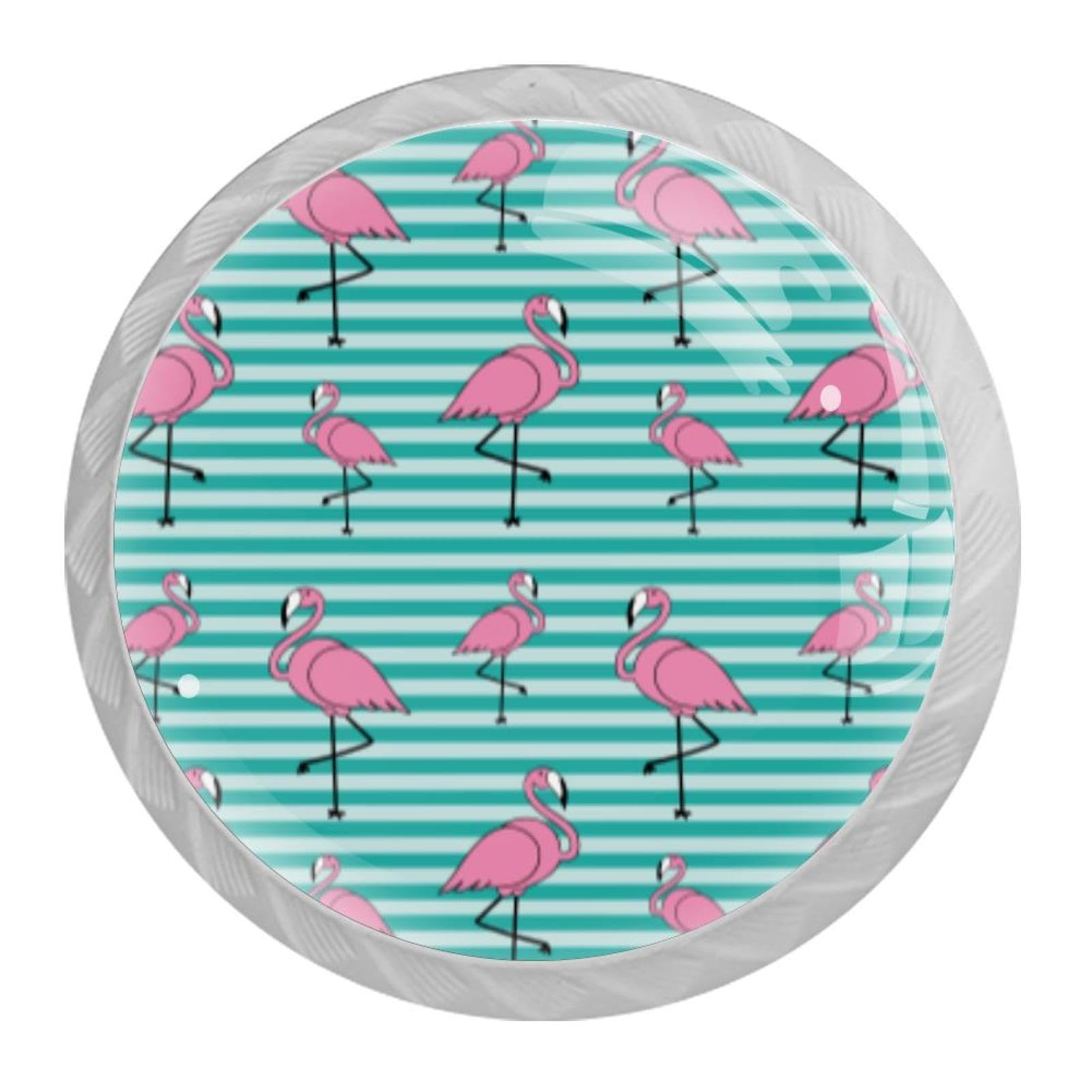 Tqmspg 4 Pieces Drawer Pulls Pink Flamingo Pattern Door Knobs Dresser Handles for Kitchen Wardrobe Cupboard Hardware Furniture