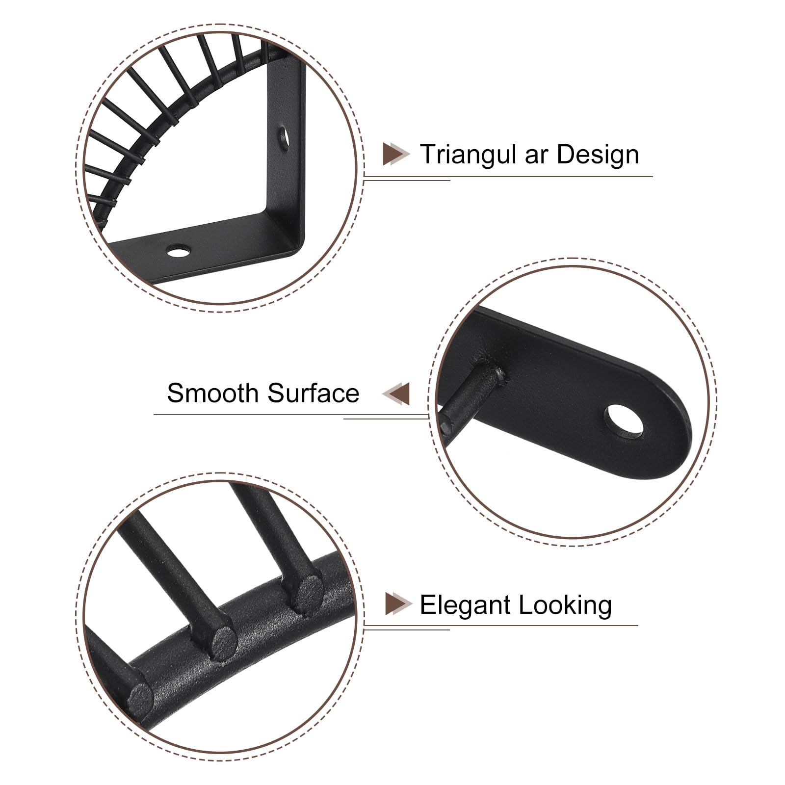 uxcell Decorative Shelf Brackets, 2pcs 10"(250mm) Industrial Metal Brackets for Shelves Wall Mounted Floating Shelf Supports, Black - Image 4