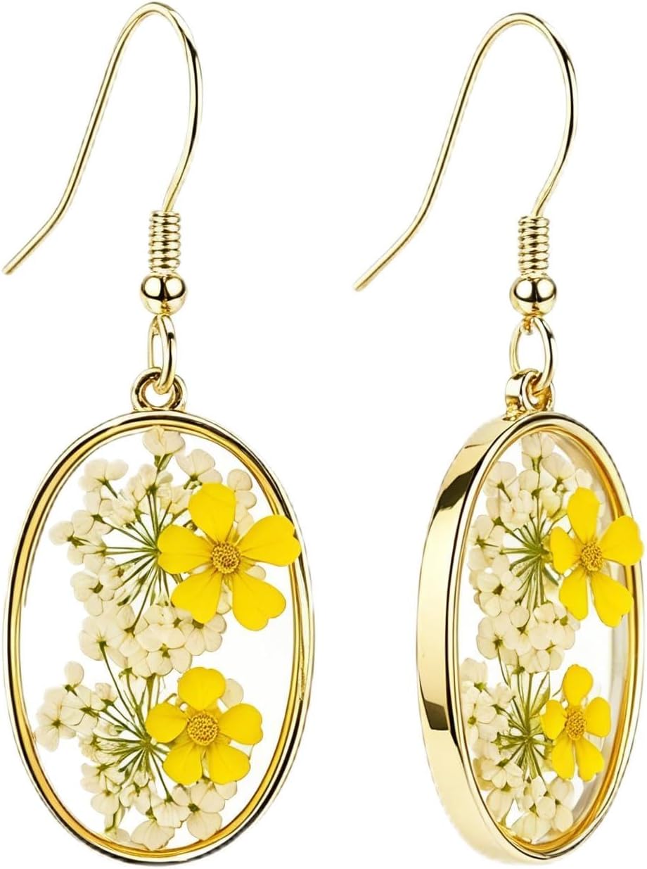 Unique Boho Pressed Dried Gorgeous Flower Earrings for Women