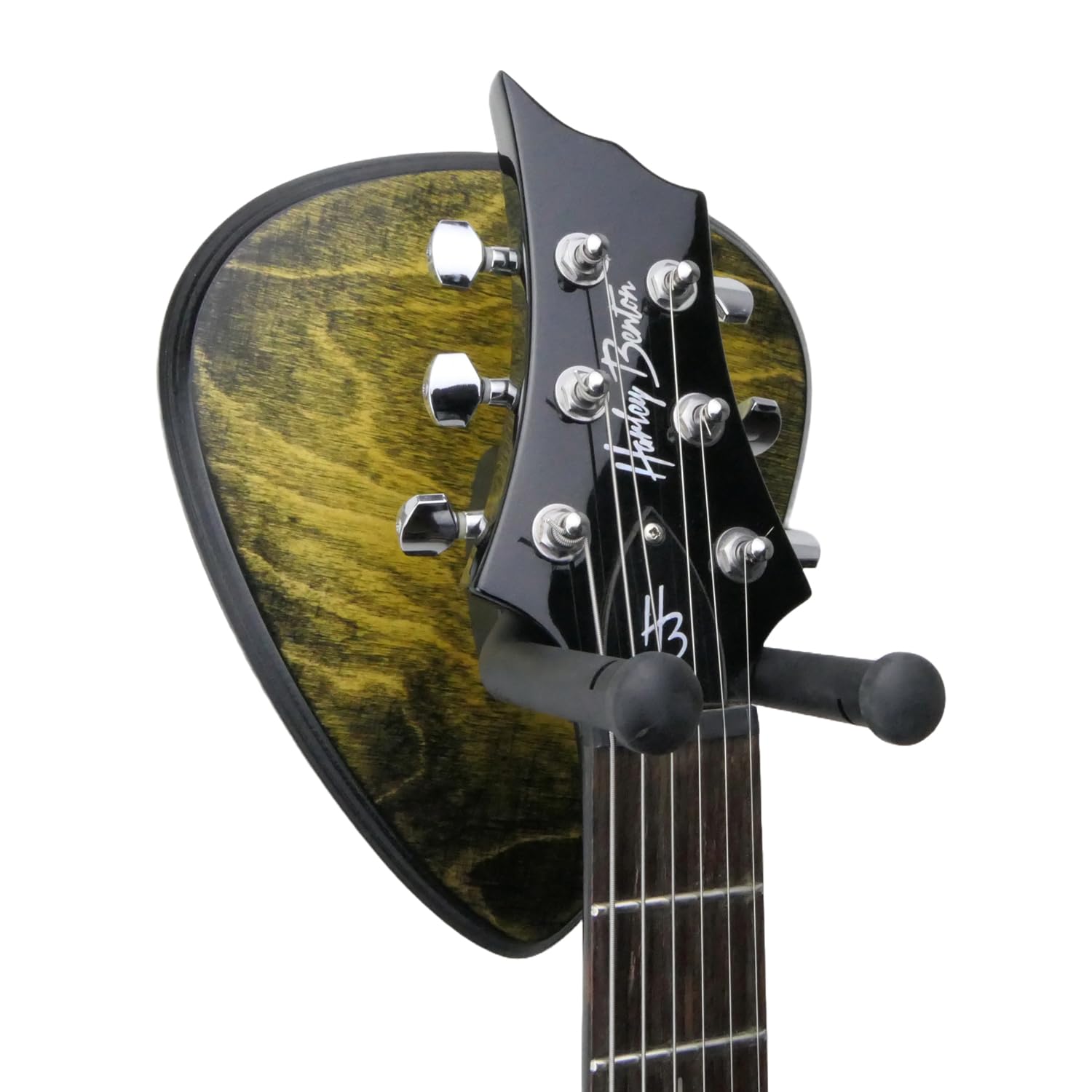 Unikat Gitarrenhalterung Wandhalter aus Holz Wandhalterung - Gelb Schwarz 23,5x23,5cm - Gitarrenhalter Modell DARK EDGE FOUR