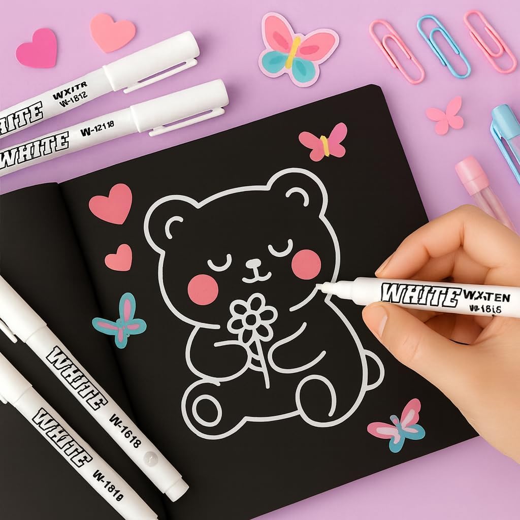 Kit 2 Canetinhas Marcadora Branca para Arte e Desenho, Touch, A prova Dagua