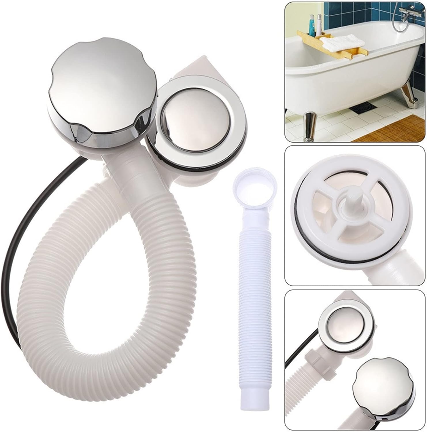 sink plug，sink plug strainer，sink plug replacement Sink Plug, 55cm Concealed Drain Tube Bath Overflow Waste Pop-Up Plug Pipe Bathtub Drain Tube Chrome Handle Bathroom Kit Home Supplies for Bathroom an