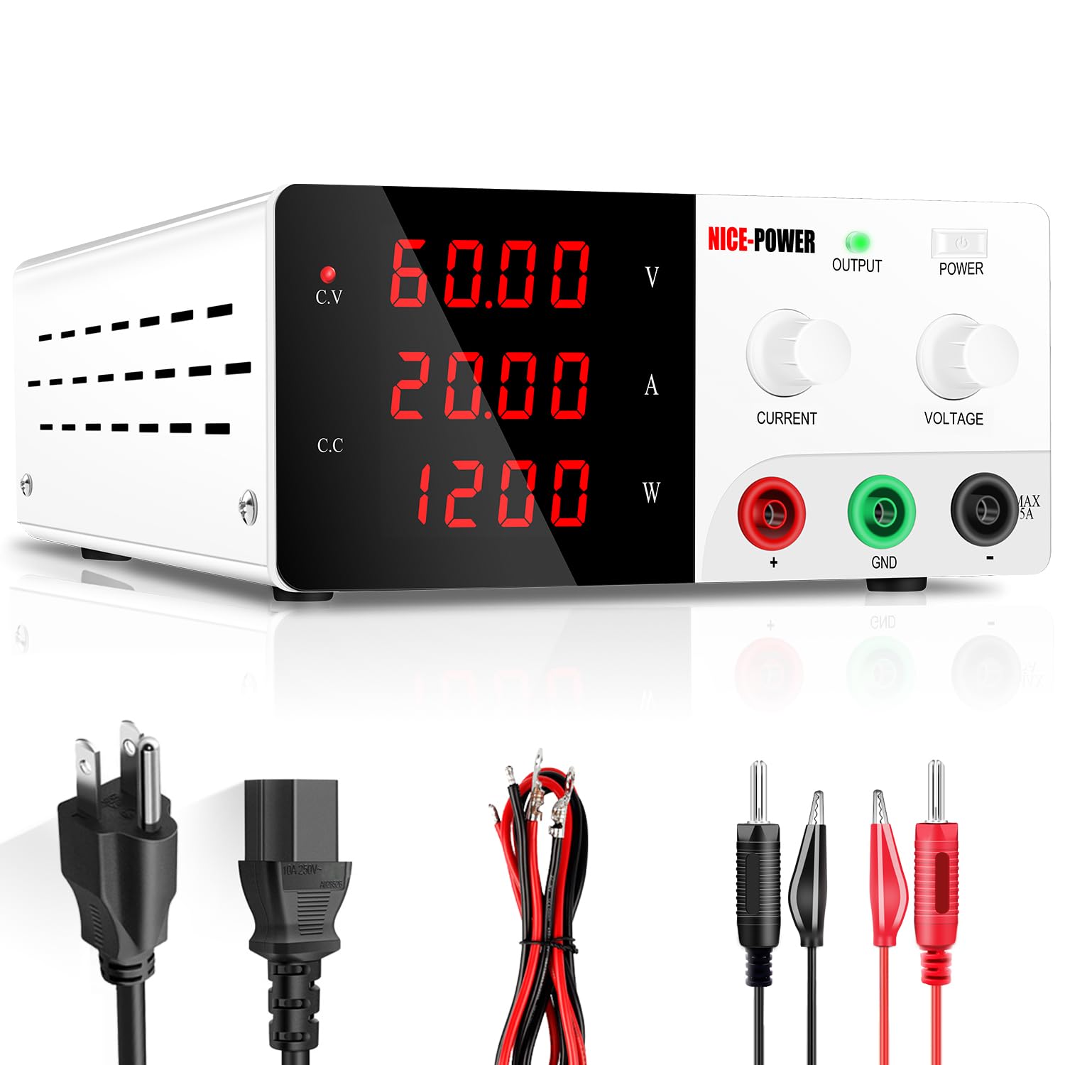 NICE-POWER DC Power Supply Variable, 0-60V 0-20A 1200W High Power Bench Power Supply with Encoder Knob & Output Switch, Benchtop Adjustable Switching
