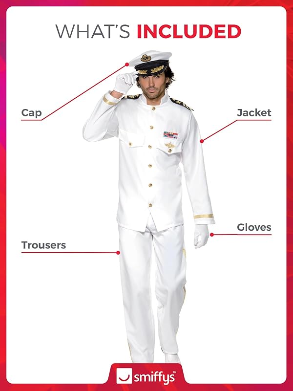 Smiffys Deluxe Captain Costume, White, L - US Size 42"-44" by Smiffys - Image 2