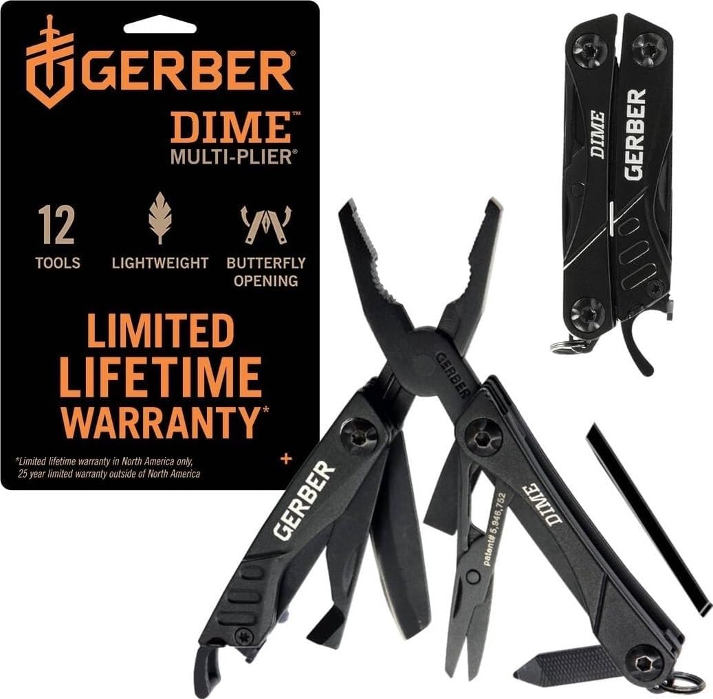 Dime 12-in-1 Mini Multitool Pliers, Pocket Knife,Bottle Opener,Black