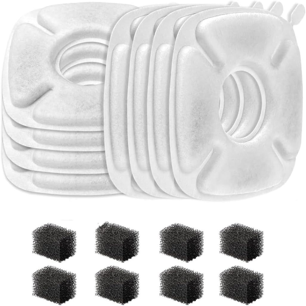 4inch Cats Fountain Replacement Filters with Pre-Filter Sponges for 67oz, 95oz and 135oz Pet/Cat Automatic Water Fountain Dog Water Dispenser (8 Pack)