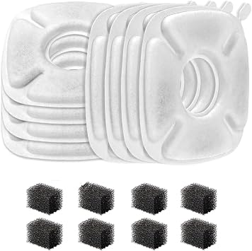 4inch Cats Fountain Replacement Filters with Pre-Filter Sponges for 67oz, 95oz and 135oz Pet/Cat Automatic Water Fountain Dog Water Dispenser 8 Pack