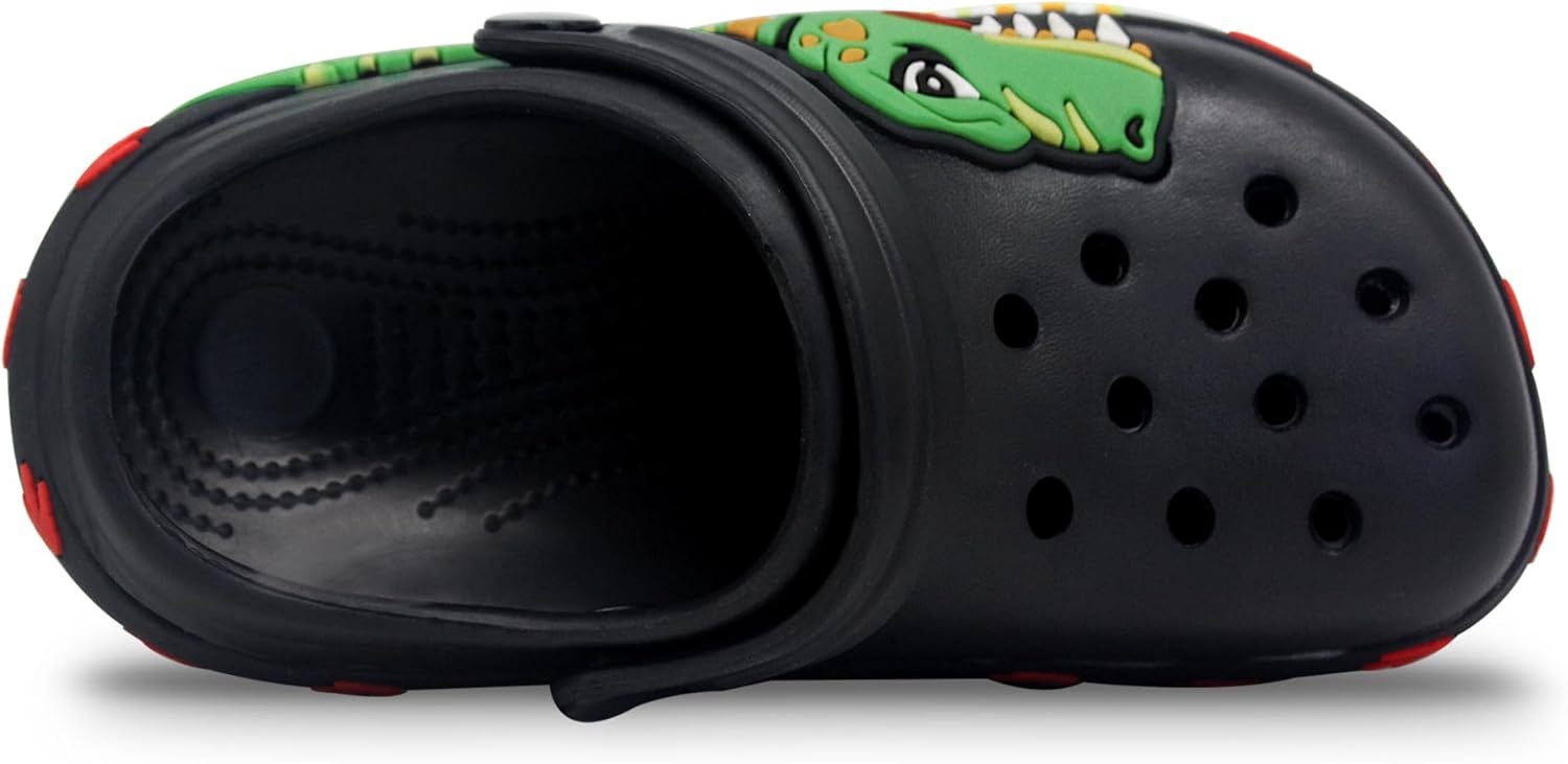 FolHaoth Boys Girls Toddler Clogs Little Kids Slip on Slides Slippers Cute Cartoon Dinosaur Tyrannosaurus rex Pattern Garden Shoes Summer Indoor Outdoor Beach Pool Water Sandals 7 Toddler Black image 3 of 6 B0GL81NKTX
