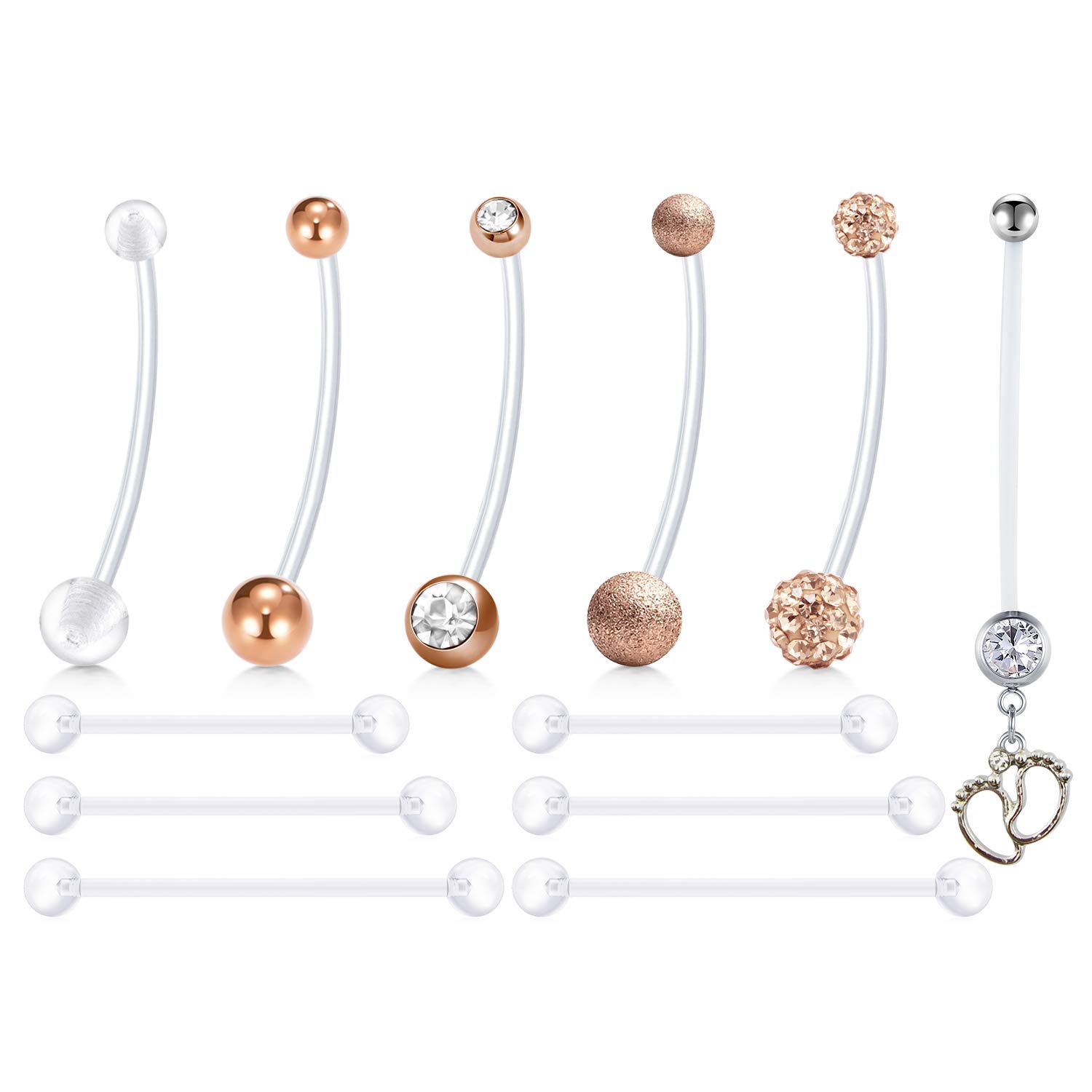 AceFun 6pcs Piercing Ombligo Embarazo Plata Oro Rosa Acrílico Flexible Anillo Aro Ombligo Embarazo Mujer Piercing para Mujer Embarazada 14g 25mm 32mm 35mm 38mm