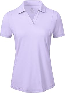 Women's Short Sleeve Golf Tennis Polo Shirts V Neck Collared Workout Tops UV Protection Dry Fit