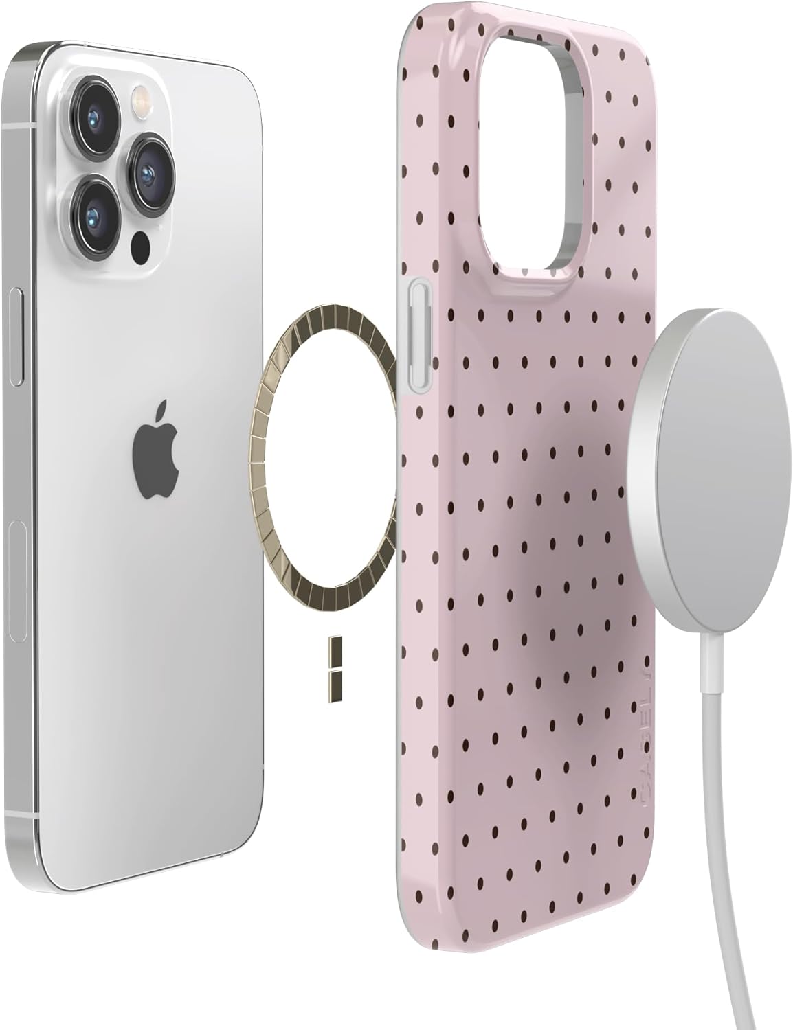 Casely iPhone 14 Pro Max Case | On the Dot | Pink & Brown Polka Dot | Compatible with MagSafe | Classic Ultra Slim Design